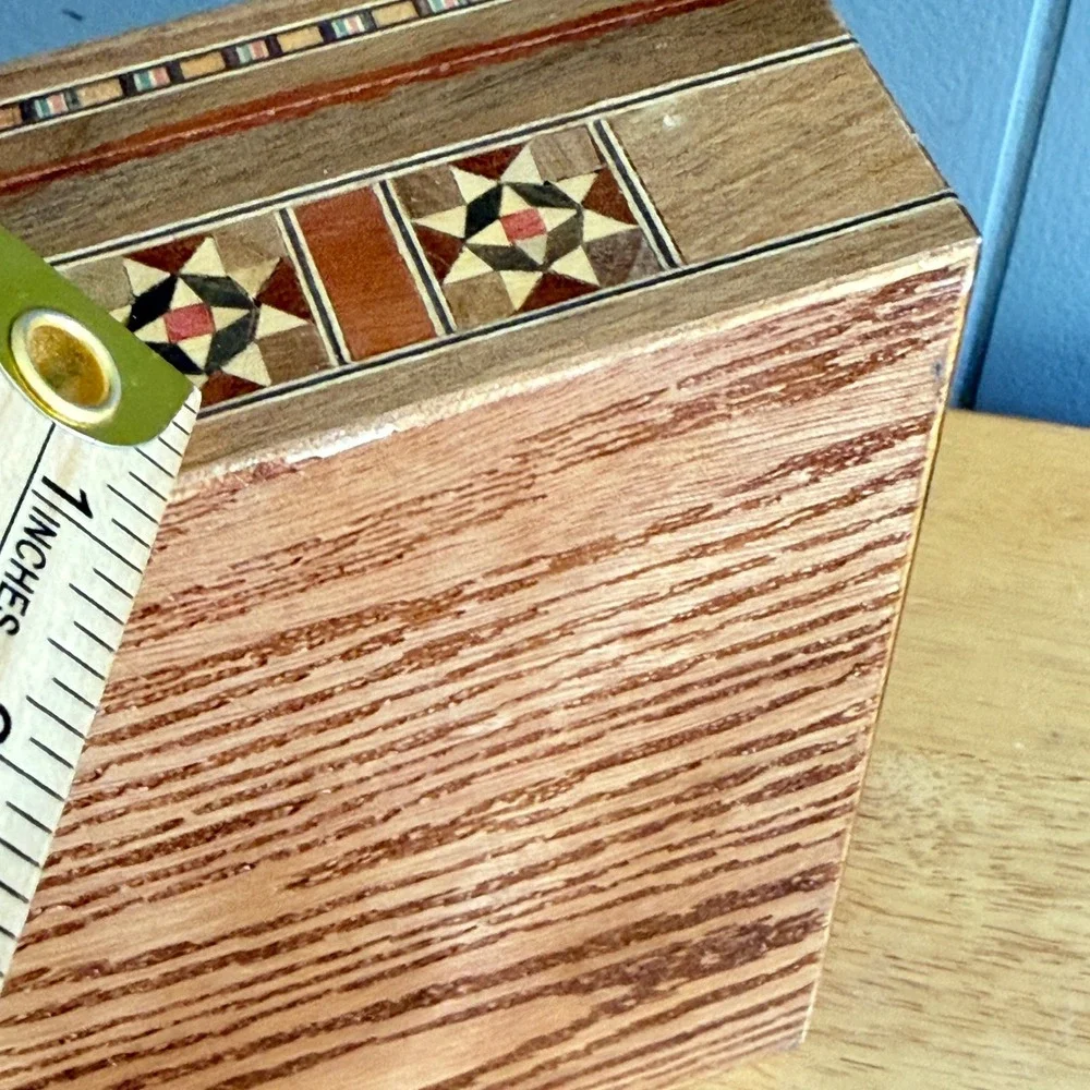 Arabian Mosaic Wooden Jewelry Trinket Box Marquetry Ornament Handmade Inlaid